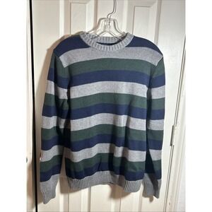 Croft & Barrow Men's Sweater Green, Blue, Gray Striped Sweater Size M
